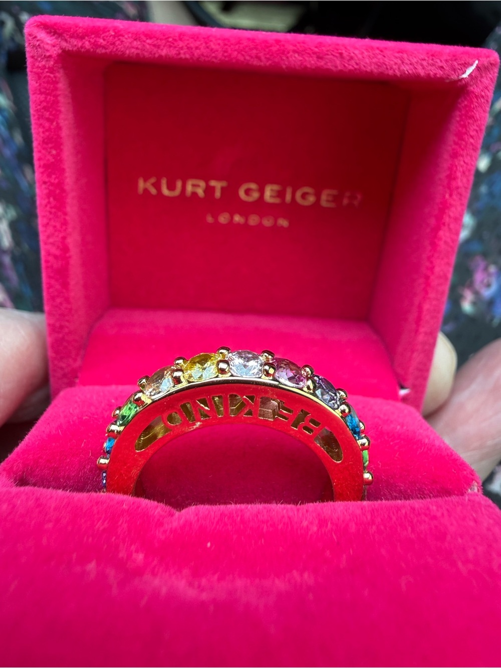 Kurt Geiger Gold Multicolor Crystal Be Kind Band Ring